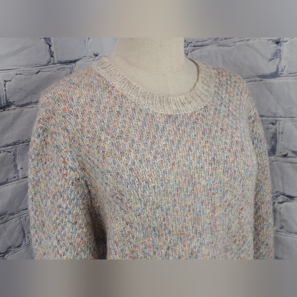 Design Lab Lord & Taylor Comfy Knit Sweater Cropped Woven Colorful Oatmeal Small - Picture 14 of 16